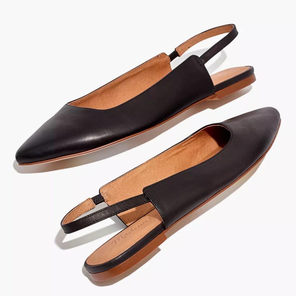 Madewell Black Leather Slingback Flats